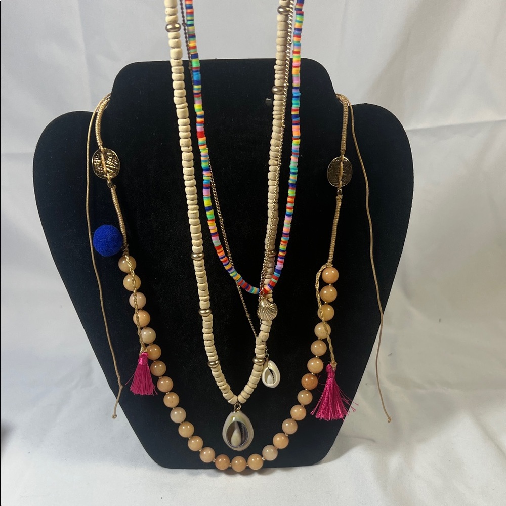 2 set Colorful Beaded Necklace Set with Shell Accents
